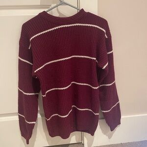 Burgundy Net Sweater with White Stripes
